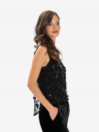 P.A.R.O.S.H. Top smanicato in tulle con paillettes Nero