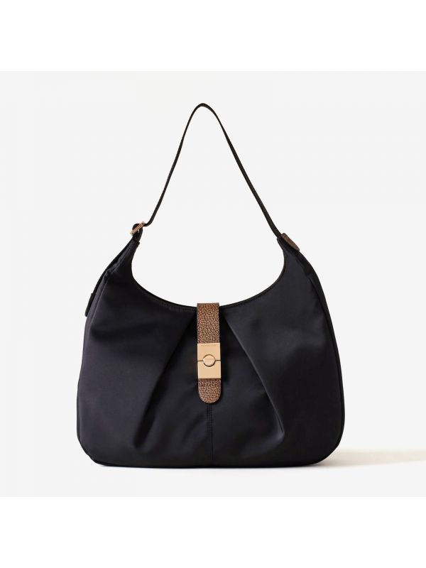 BORBONESE Hobo bag tessuto nero con fibbia oro