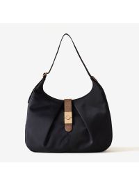 BORBONESE Hobo bag tessuto nero con fibbia oro