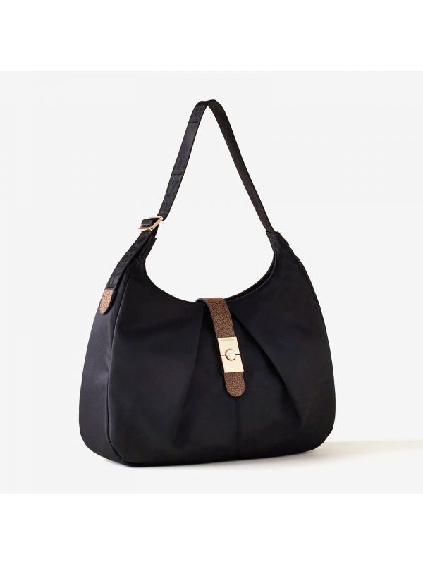 BORBONESE Hobo bag tessuto nero con fibbia oro