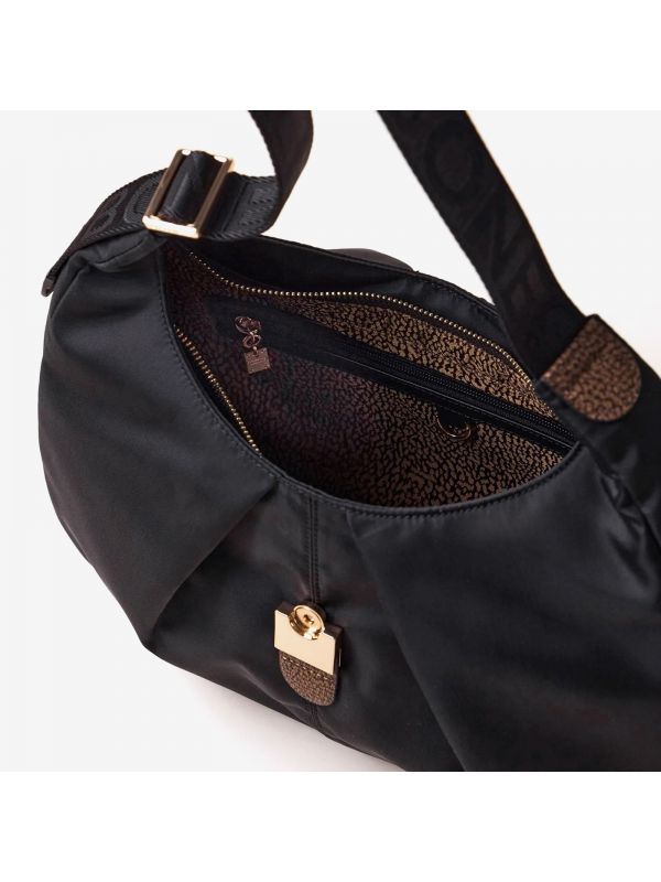 BORBONESE Hobo bag tessuto nero con fibbia oro