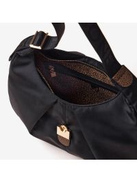 BORBONESE Hobo bag tessuto nero con fibbia oro