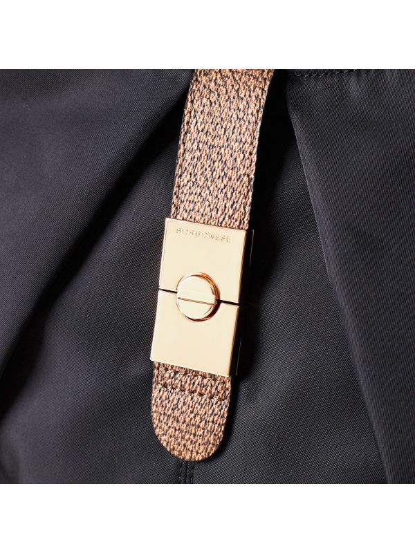 BORBONESE Hobo bag tessuto nero con fibbia oro