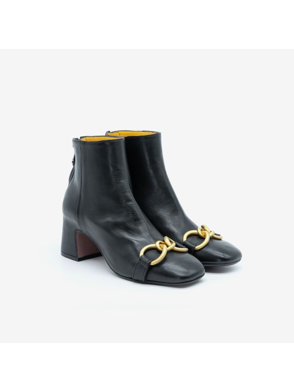 MARA BINI Stivaletto tacco 50 pelle + morsetto oro Nero MARA BINI Stivaletto tacco 50 pelle + morsetto oro Nero