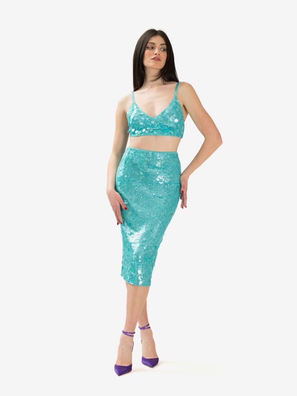 P.A.R.O.S.H. Gonna midi paillettes Celeste P.A.R.O.S.H. Gonna midi paillettes Celeste