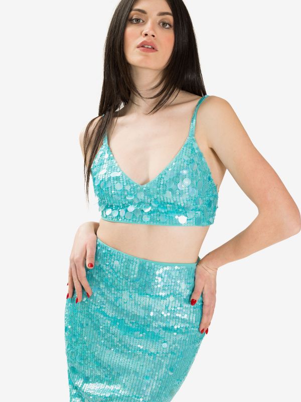 P.A.R.O.S.H. Top paillettes corto Celeste P.A.R.O.S.H. Top paillettes corto Celeste