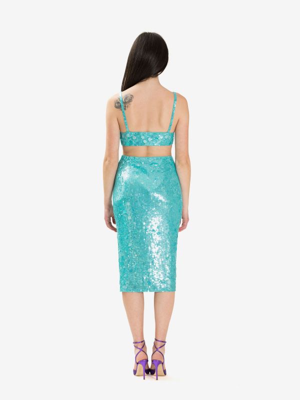 P.A.R.O.S.H. Top paillettes corto Celeste P.A.R.O.S.H. Top paillettes corto Celeste