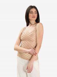 P.A.R.O.S.H. Blusa smanicata tulle con strass Cipria