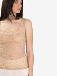 P.A.R.O.S.H. Blusa smanicata tulle con strass Cipria