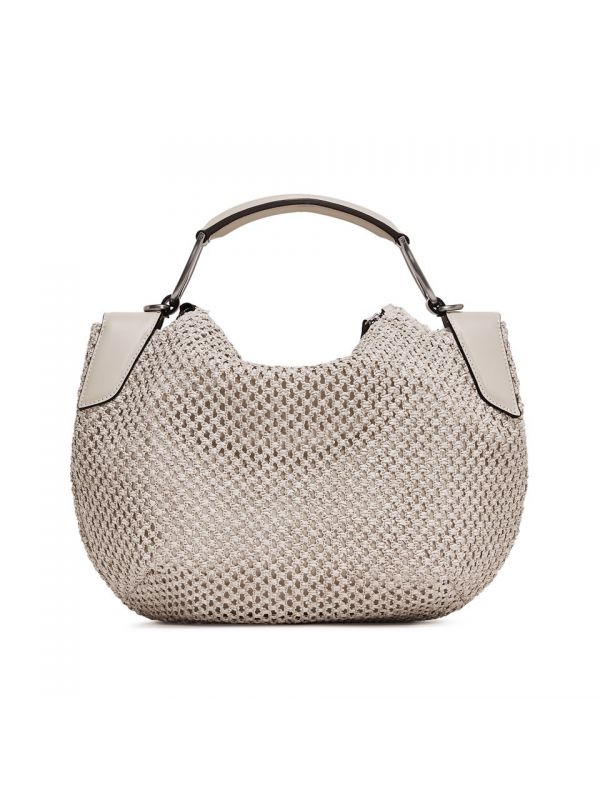GIANNI CHIARINI Alicudi: borsa grande raffia + pelle perla 