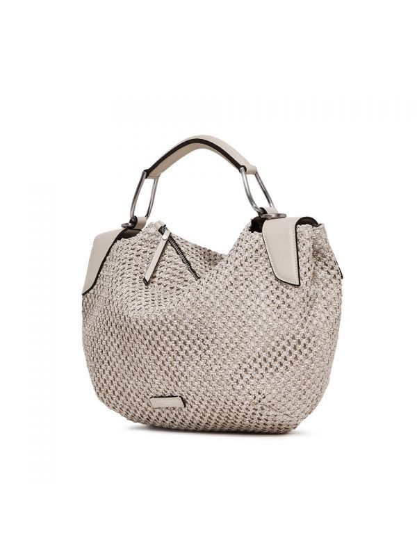 GIANNI CHIARINI Alicudi: borsa grande raffia + pelle perla 