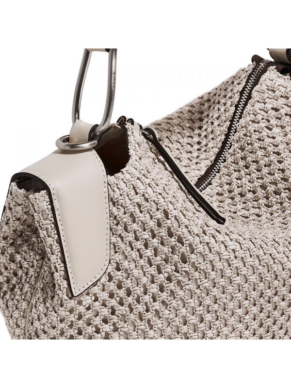 GIANNI CHIARINI Alicudi: borsa grande raffia + pelle perla 
