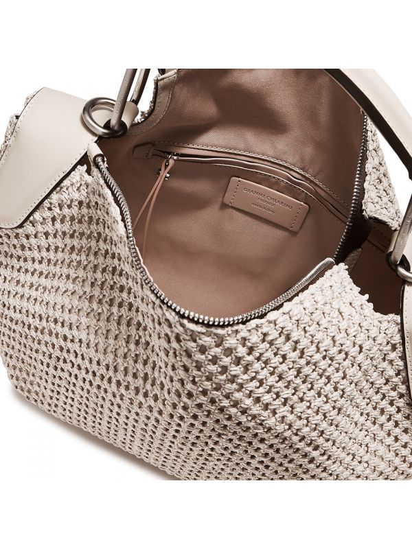 GIANNI CHIARINI Alicudi: borsa grande raffia + pelle perla 