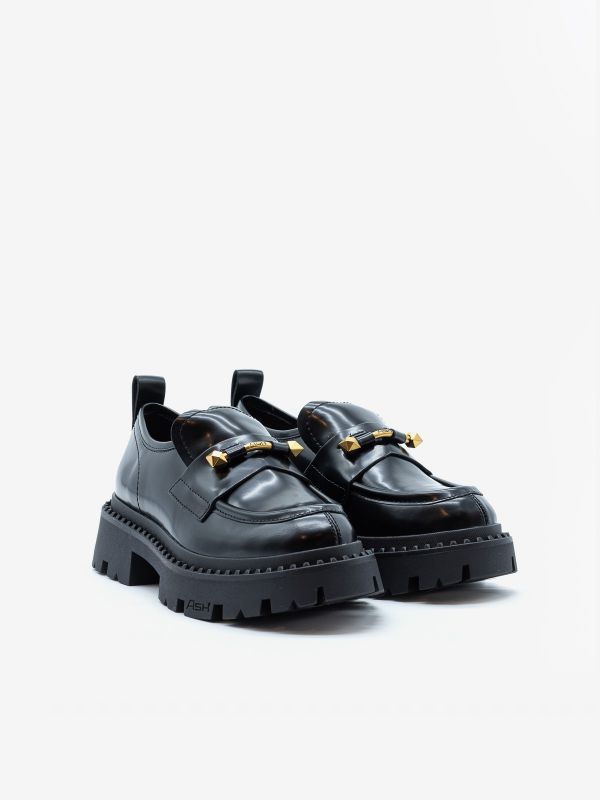 A.S.H. Mocassino pelle fondo gomma accessorio gold Nero A.S.H. Mocassino pelle fondo gomma accessorio gold Nero
