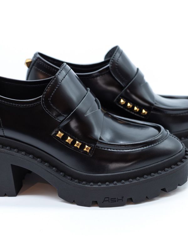 A.S.H. Mocassino pelle con borchie oro tc 6 cm Nero A.S.H. Mocassino pelle con borchie oro tc 6 cm Nero
