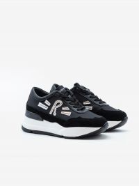 RUCOLINE Sneaker pelle con inserti argento fondo gomma 5 cm Nero