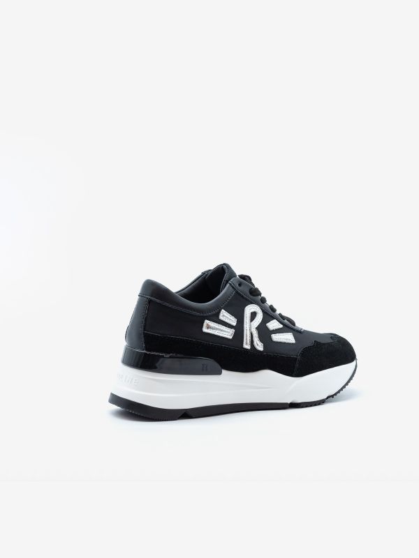RUCOLINE Sneaker pelle con inserti argento fondo gomma 5 cm Nero RUCOLINE Sneaker pelle con inserti argento fondo gomma 5 cm Nero