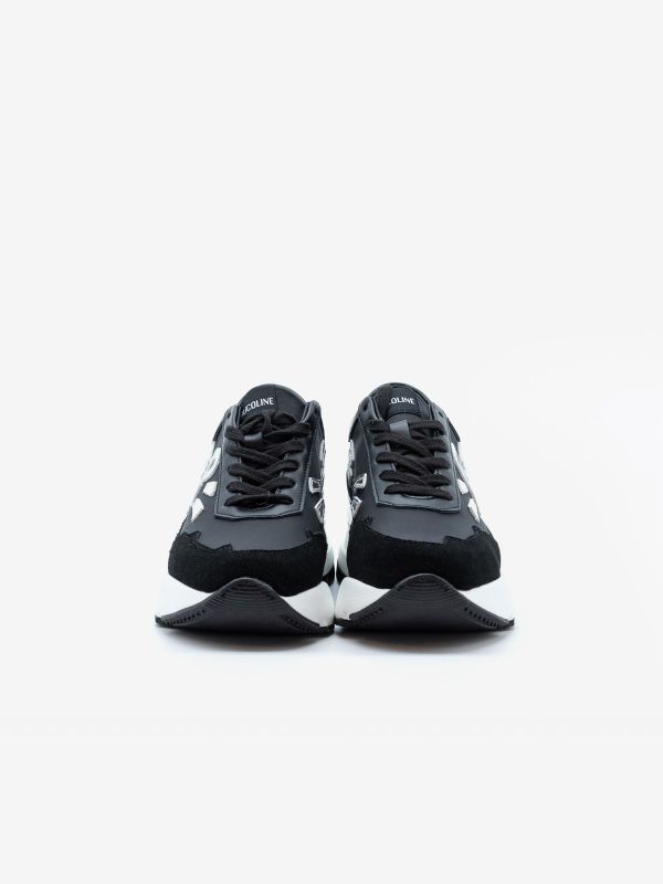 RUCOLINE Sneaker pelle con inserti argento fondo gomma 5 cm Nero RUCOLINE Sneaker pelle con inserti argento fondo gomma 5 cm Nero