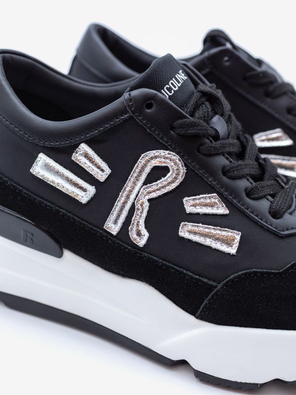 RUCOLINE Sneaker pelle con inserti argento fondo gomma 5 cm Nero RUCOLINE Sneaker pelle con inserti argento fondo gomma 5 cm Nero