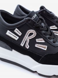 RUCOLINE Sneaker pelle con inserti argento fondo gomma 5 cm Nero