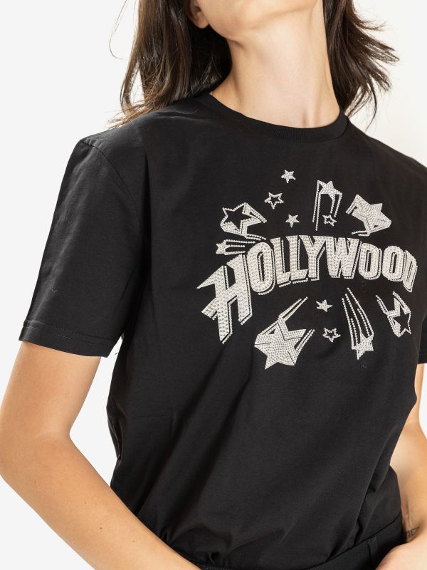 P.A.R.O.S.H. T-shirt m/c con strass argento Nero