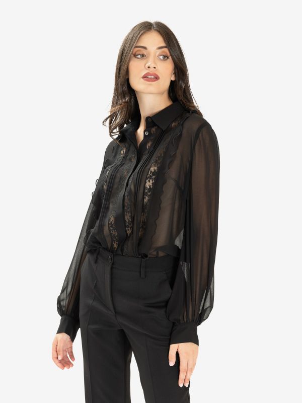 P.A.R.O.S.H. Camicia seta m/l con pizzo Nero P.A.R.O.S.H. Camicia seta m/l con pizzo Nero