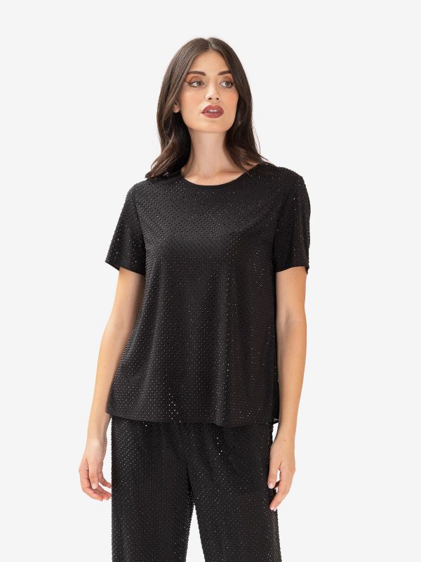 P.A.R.O.S.H. Blusa m/c con strass Nero