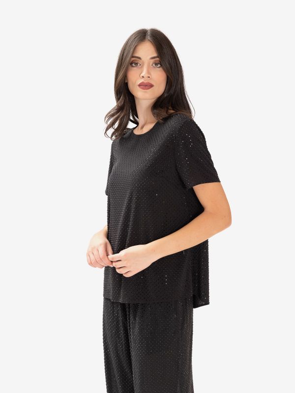 P.A.R.O.S.H. Blusa m/c con strass Nero