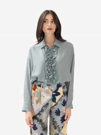 MOMONI' Camicia seta m/l coon rouches Verde acqua