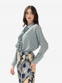 MOMONI' Camicia seta m/l coon rouches Verde acqua