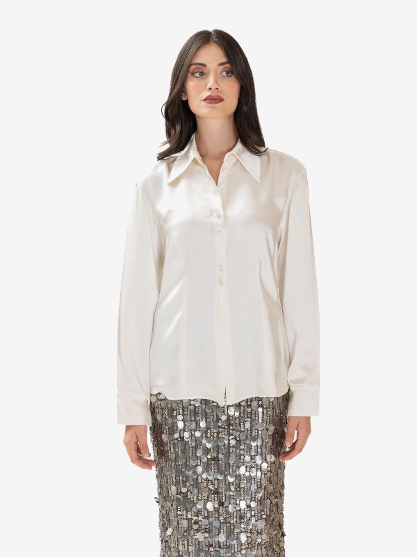 ERIKA CAVALLINI Camicia satin sfiancata Panna ERIKA CAVALLINI Camicia satin sfiancata Panna