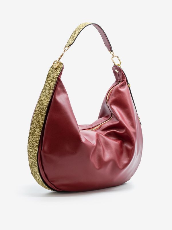 BORBONESE Borsa mezzaluna pelle borgogna + tapiro 