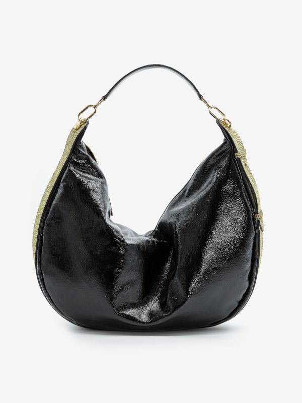 BORBONESE Borsa mezzaluna large naplak + tapiro Nero