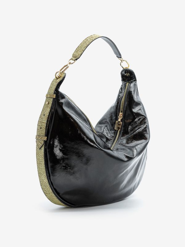 BORBONESE Borsa mezzaluna large naplak + tapiro Nero