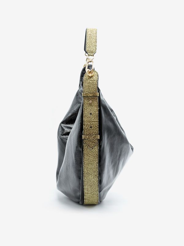 BORBONESE Borsa mezzaluna large naplak + tapiro Nero