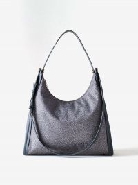 BORBONESE Borsa hobo medium tessuto + pelle Grigio