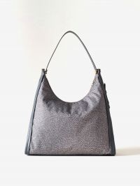 BORBONESE Borsa hobo medium tessuto + pelle Grigio
