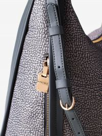 BORBONESE Borsa hobo medium tessuto + pelle Grigio