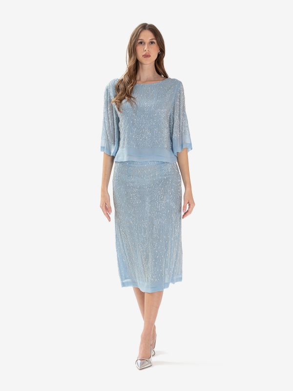 P.A.R.O.S.H. Blusa m/c seta ricamata Celeste P.A.R.O.S.H. Blusa m/c seta ricamata Celeste