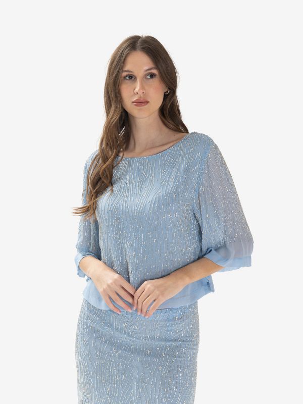 P.A.R.O.S.H. Blusa m/c seta ricamata Celeste P.A.R.O.S.H. Blusa m/c seta ricamata Celeste