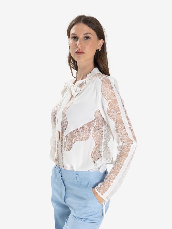 P.A.R.O.S.H. Camicia seta e pizzo Bianco P.A.R.O.S.H. Camicia seta e pizzo Bianco