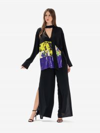 ERIKA CAVALLINI Pantalone palazzo con spacco seta Nero
