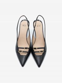 N°21 Slingback pelle con fibbie strass tc zeppa 7 cm Nero