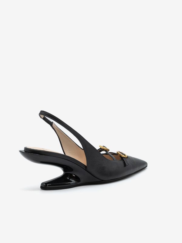 N°21 Slingback pelle con fibbie strass tc zeppa 7 cm Nero N°21 Slingback pelle con fibbie strass tc zeppa 7 cm Nero