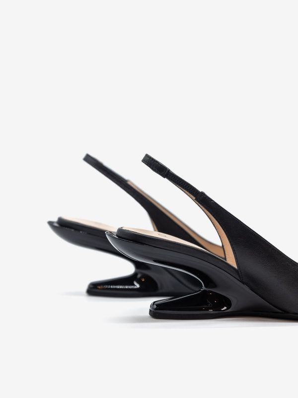N°21 Slingback pelle con fibbie strass tc zeppa 7 cm Nero N°21 Slingback pelle con fibbie strass tc zeppa 7 cm Nero