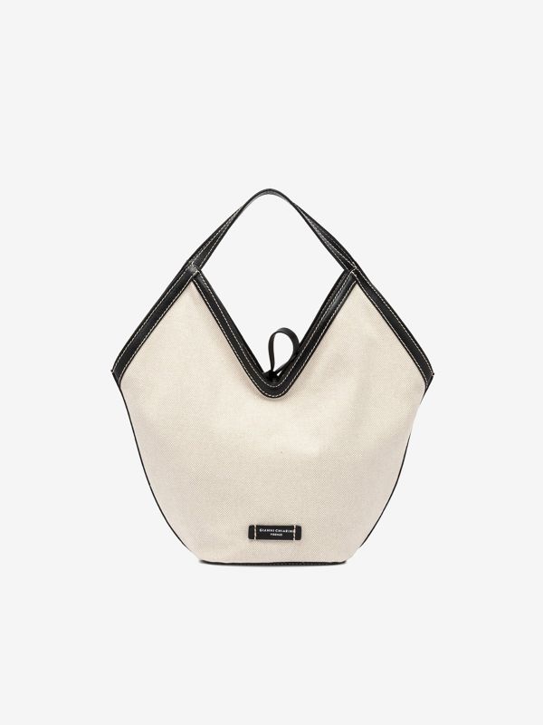 GIANNI CHIARINI Anfora: borsa tessuto con bordi neri secchiello 