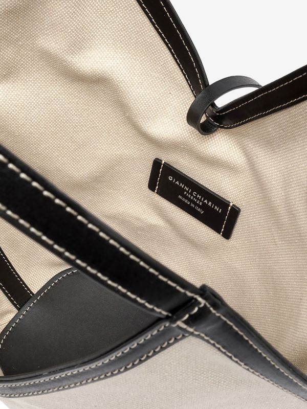 GIANNI CHIARINI Anfora: borsa tessuto con bordi neri secchiello 