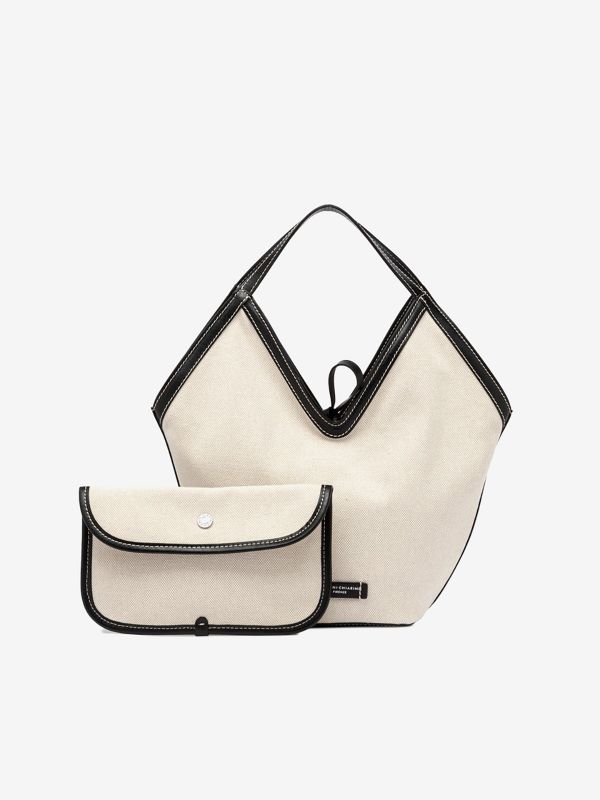 GIANNI CHIARINI Anfora: borsa tessuto con bordi neri secchiello 