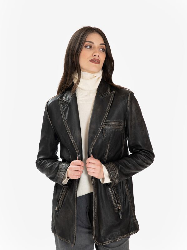 P.A.R.O.S.H. Giacca monopetto pelle effetto invecchiato Nero