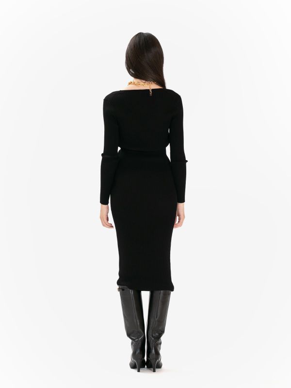 P.A.R.O.S.H. Abito midi lana a coste scollo a cuore Nero